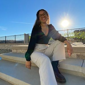 Satin black long sleeve cross v neck tie crop top